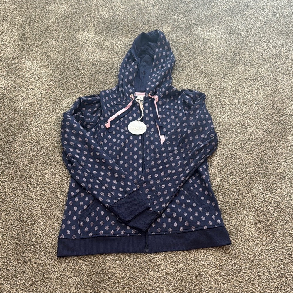 Navy Blue Patterned Hoodie, Lacey Chabert Collection, NWT